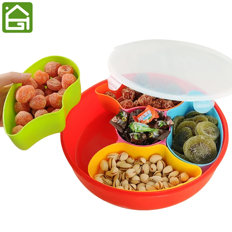 Double Serving Dish Fruits Nuts Snack Tray Holder Bowl Multi Compartment for Storage Candies