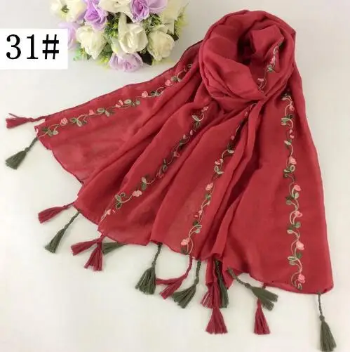 Один шт с цветочной вышивкой, хлопковые женский шарф красивые шали голова мусульманского кашне накидка мусульманский длинный шарф хиджаб женщин - Цвет: color 31