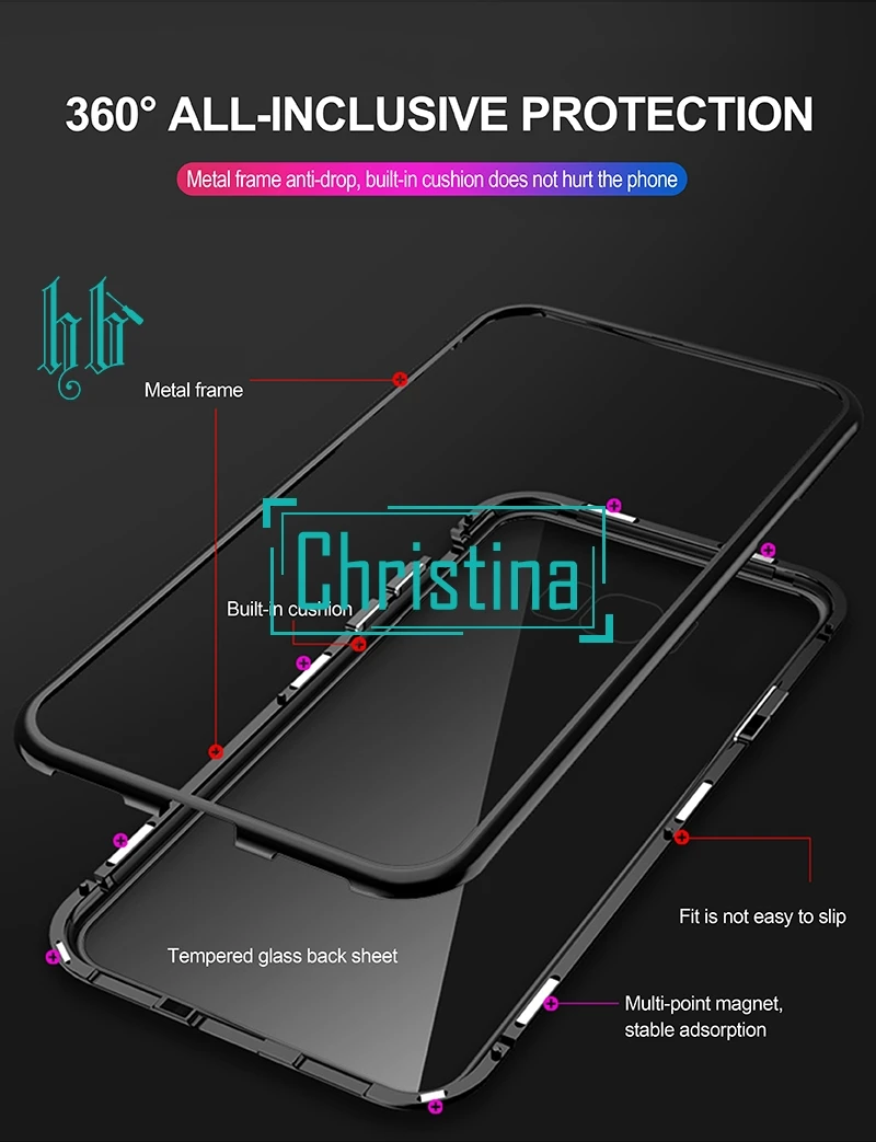 

1PCS S8 S8 PLUS Magnetic Adsorption Phone case HH For Samsung s9 s9 plus case Magnetic Tempered Glass Back Phone Case free ship