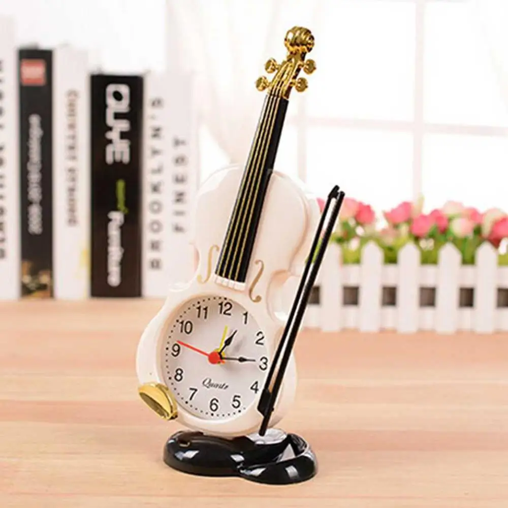 Минималистский Стиль Творческий прибор настольные часы ученическая скрипка подарок домашний декор скрипка кварцевый будильник стол поделка из пластмассы - Цвет: White