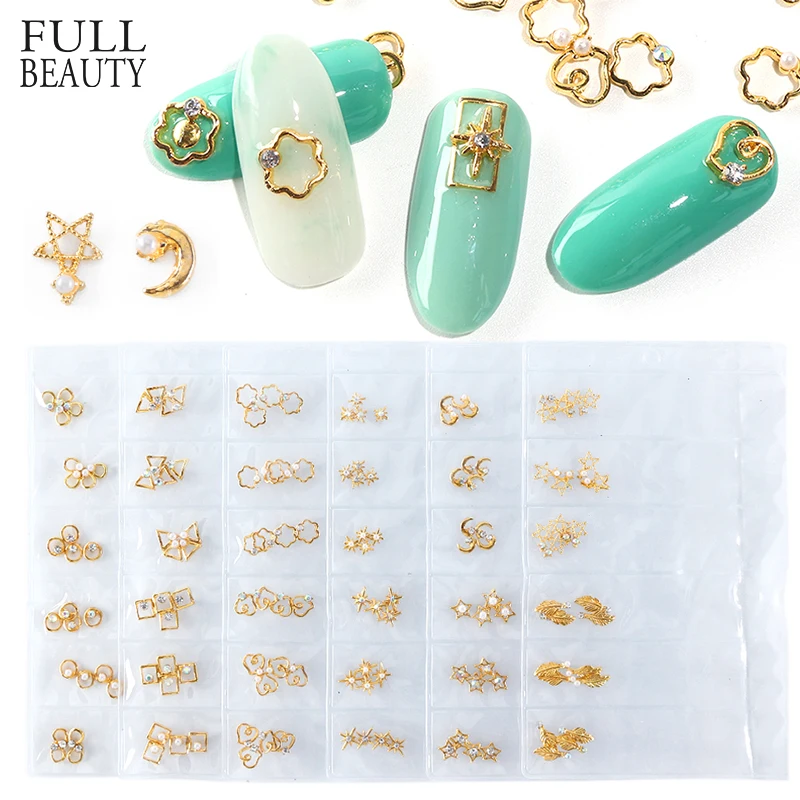 

1pack Gold 3D Charm Nail Art Decorations Set Mixed Star Moon Metal Frame Rivet Nail Studs Jewelry DIY Accessory Supplies CH971