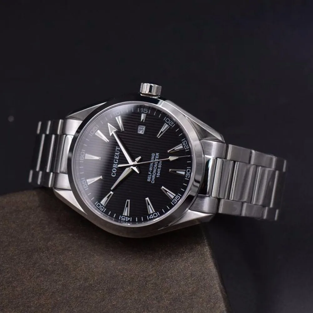 Corgeut 41 мм Мужские часы с черным циферблатом, автоматические часы с календарем, механические часы с сапфировым стеклом, мужские наручные часы класса люкс, Лидирующий бренд