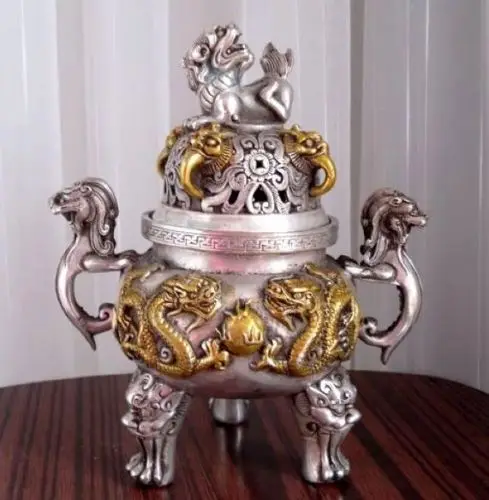 yan 001265 Tibetan bronze incense burner * dragon statues | Дом и сад