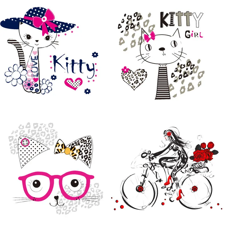 

Iron on Patches Cute Small Kitty Girl Cat Children Thermo Transfer for Clothes Decor DIY Kids Tops T-shirt Appliques Stickers E