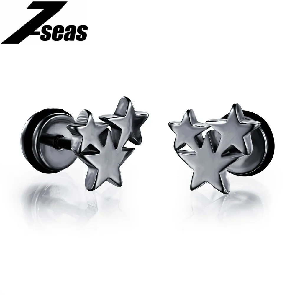 Korea Fashion Jewelry Three Star Men Teens Stud Earrings Cool Stainless