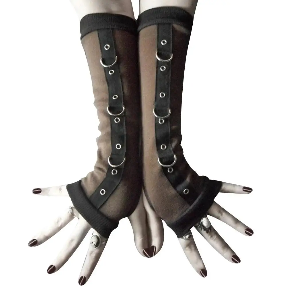 Панк женские перчатки без пальцев металлические d-кольца нарукавники рукава с отверстием для большого пальца
