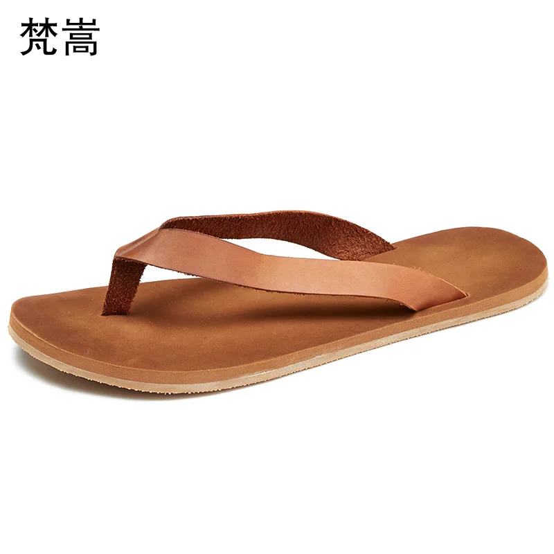 

Cowhide Mens Flip-flops Rubber Slippers Personality Men Sandals fender summer men genuine leather slippers slippers outdoor