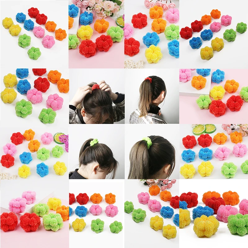 New 6Pcs Women Girls High Elasticity Medium Thick Rolled Towel Hair Rope Candy Solid Color Rubber Band Ring Ponytail Holder