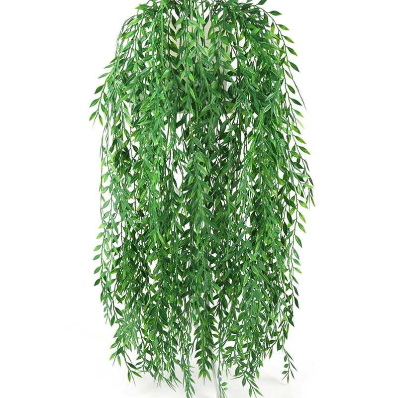 

55cm Artificial Flowers Rattan Fake Leaves Wall Hanging Green Rattan for Home Garden Decoration Green Willow Leaves Vine plants