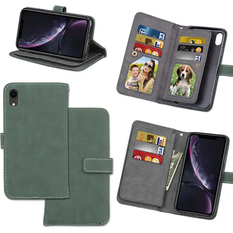 green Capa Fundas для iphone XR XS Max 6 6 Plus 6s держатель чехол для iphone 7 8 plus XR XS кожаный чехол для телефона 9 слотов для карт - Цвет: green