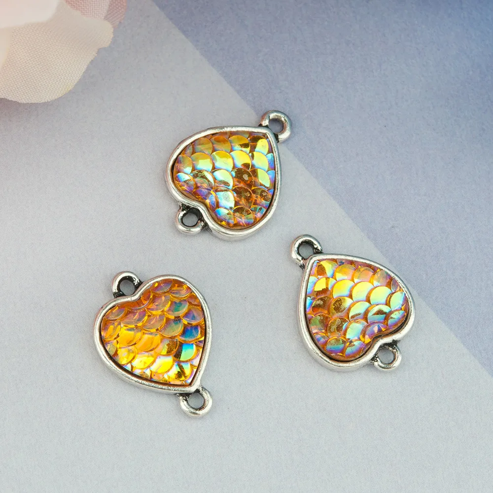 

DoreenBeads Zinc Alloy Resin Mermaid Fish Dragon Scale Connectors Heart Antique Silver AB Color 19mm( 6/8") x 14mm( 4/8") 10 Pcs