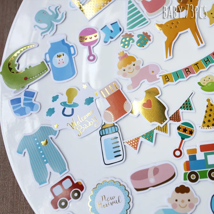Cartoon stickers, decorative stickers, self adhesive stickers, custom stickers, stationery stickers, anime stickers, paper stickers, adhesive stickers, decorative labels stickers and roll packaging stickers 73pcs baby series die cut stickers
