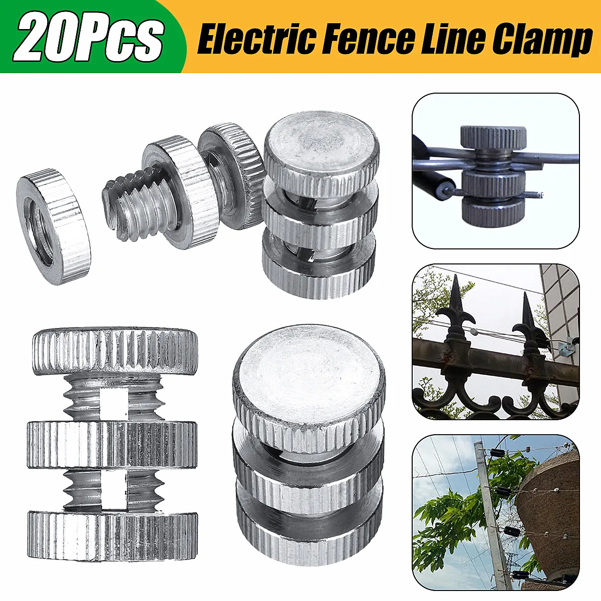 

20Pcs Electric Fence Line Clamp Double Threaded Connection Corrosion Resistant For Fix Or Connect Alloy Wire