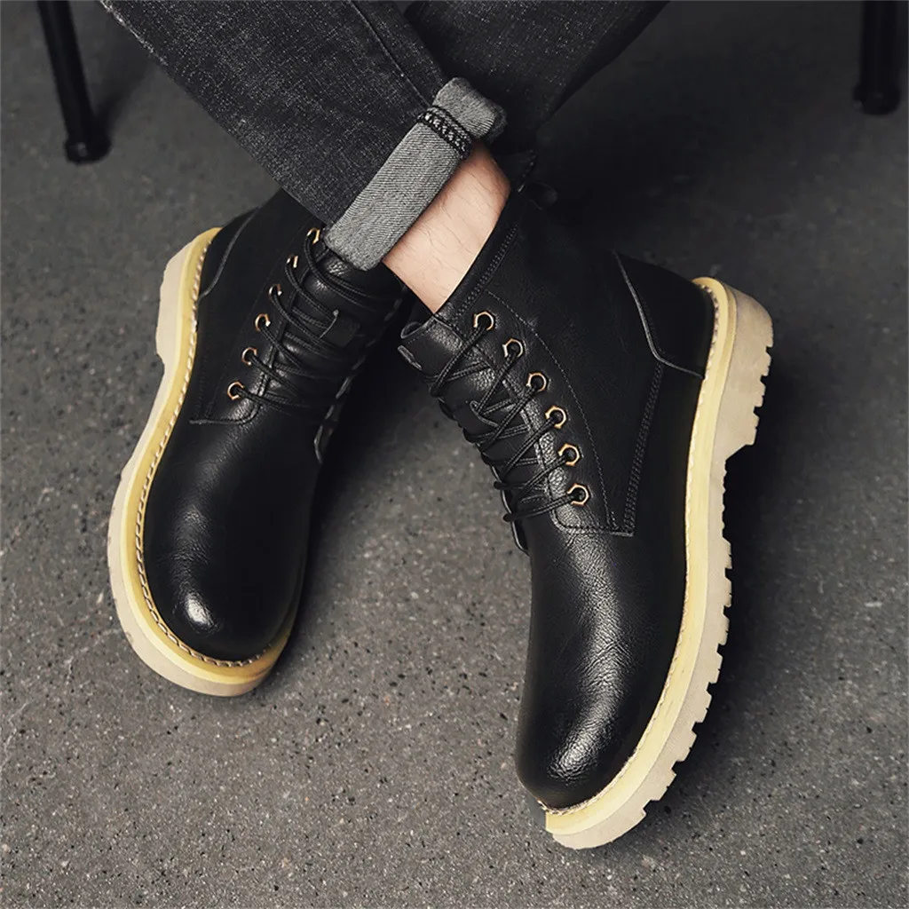 YOUYEDIAN/Мужские ботинки в байкерском стиле; водонепроницаемые ботильоны с круглым носком; мужские кожаные ботинки; мужские ботинки на низком каблуке; botas hombre cuero altas#715G30