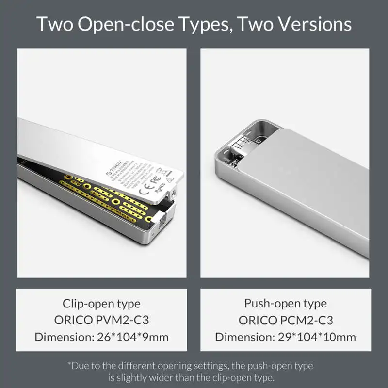  ORICO 18 Zoll Mini M.2 USB3.1 SSD Gehäuse Typ-C Gen2 10Gbps M-Schlüssel Unterstützung UASP Protokol