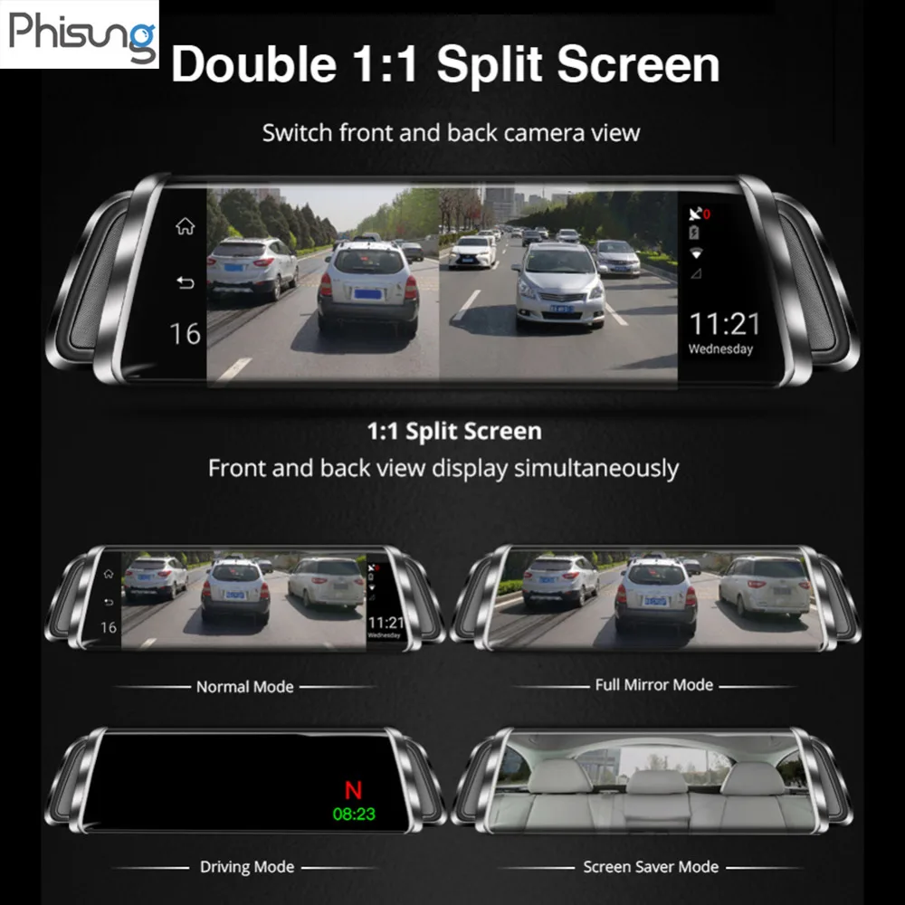 Phisung G900 9,3" FHD 1296P Автомобильное зеркало заднего вида DVR камера двойной объектив поток медиа видеорегистратор ночного видения