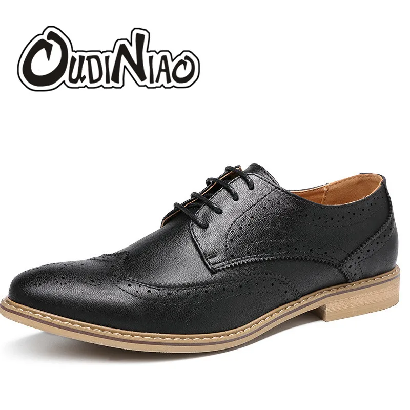 

OUDINIAO Mens Shoes Casual Hot Sale Dress Brogues Breathable Designer Shoes For Men Lace Up Black Luxury Brand Office Yellow