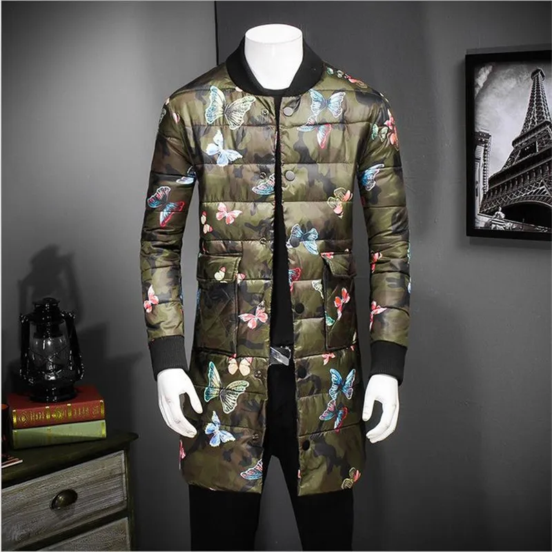 

2017 winter keep warm thick Long style leisure winter jacket men Flower color style with thick cotton-padded clothes jacketCM645