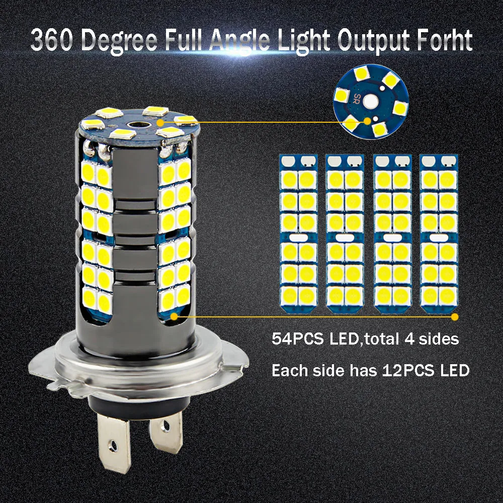 2PCS H7 LED Bulb 3030 Chips Canbus DC 12V~24V 360 Degree 54 SMD Car Fog Light White Lamp Sourcing Parking Auto Car Lights 2PCS H7 LED Bulb 3030 Chips Canbus DC 12V~24V 360 Degree 54 SMD Car Fog Light White Lamp Sourcing Parking Auto Car Lights