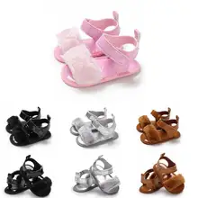Летние сандалии для новорожденных девочек 4 стиля, меховая однотонная обувь на плоской подошве с каблуком для детей 0-18 месяцев