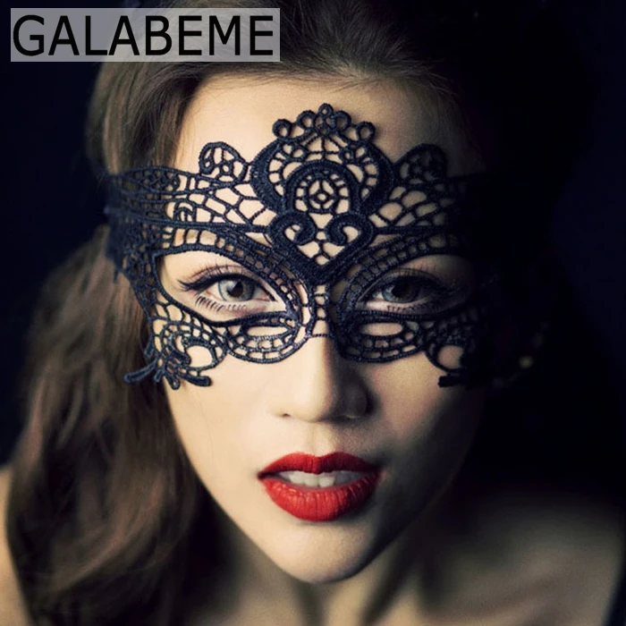 Galabeme 1 шт. черно-белая маска Женский костюм Сексуальная кружевная вышивка вырез