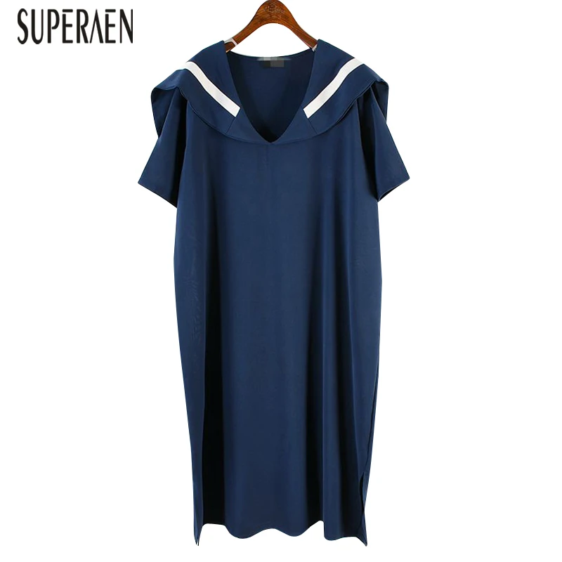 

SuperAen Pluz Size Women Dress Summer New 2019 Short Sleeve Ladies Dress Casual Cotton Wild Fashion Women Clothing