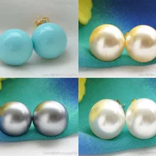 X0074 14 мм круглые серьги-гвоздики с жемчужинами