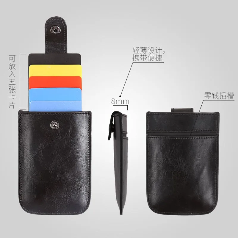 

RFID Minimalist Credit Card Holder Leather ID Card Cover Slim Card Sleeve Front Pocket Purse Pull Tab Thin Wallet