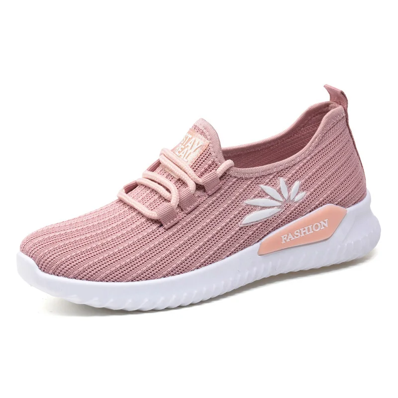 Для Женщин Мокасины пятна на платформе весна/осенние однотонные flyknit Для женщин обувь на плоской подошве, лоферы Для женщин Весна обувь GF01A - Цвет: flower Pink