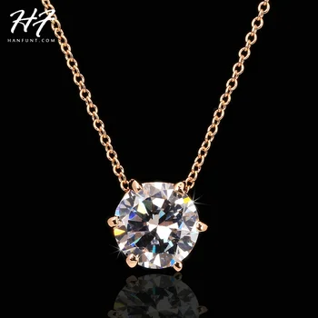 Multi Prongs Synthetic Crystal Hearts and Arrows Rose Gold Color CZ Pendant Necklace with 6mm Cubic Zirconia