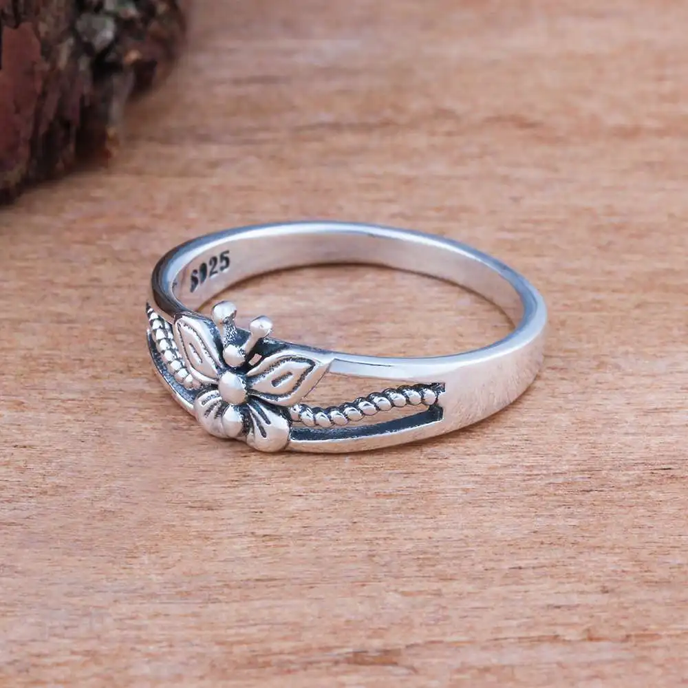 Solid 925 Sterling Silver Female Rings With 7mm Butterfly Shape Engagement Rings Jewelry Rings Gift to Girls(JewelOra RI102792)