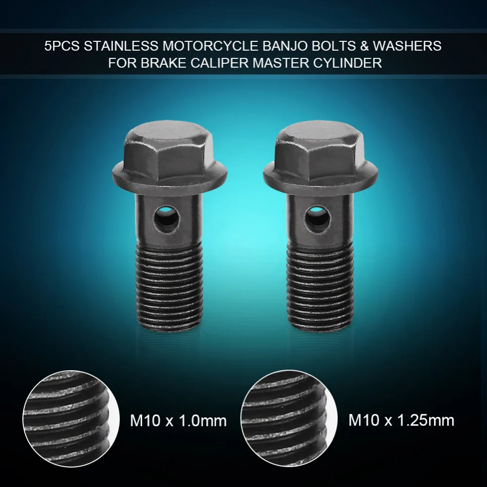 M10×1mm 5Pcs Banjo Bolts & Washers Brake Line Fittings for Brake Caliper Master Cylinder M10 1.0mm 1.25mm Optional Motorcycle Brake Banjo Bolts Set 