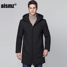 Aismz encapuchado caliente del invierno hombres chaquetas Casual x-long pato abajo waterproo abrigos y chaquetas espesar Outwear Casual sólido Parkas