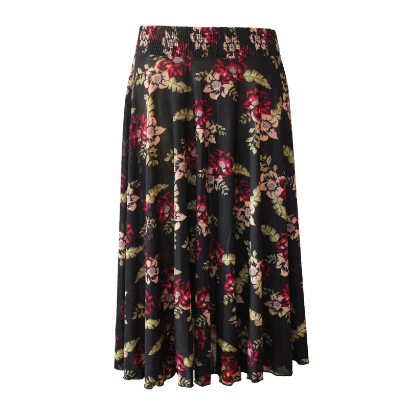 

2019 Summer Women Skirt Silk Knee-Length floral print skirt Elastic Waist skirts womens Streetwear Girl Lady Faldas Skirts