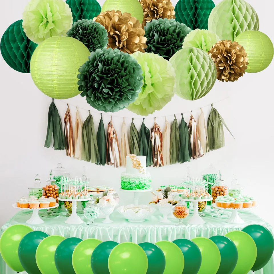 Nicro 46 шт./компл. зеленый с днем рождения Юбилей детского дня рождения комплект украшений для вечеринки Бумага цветок шарики Декор DIY# Set112