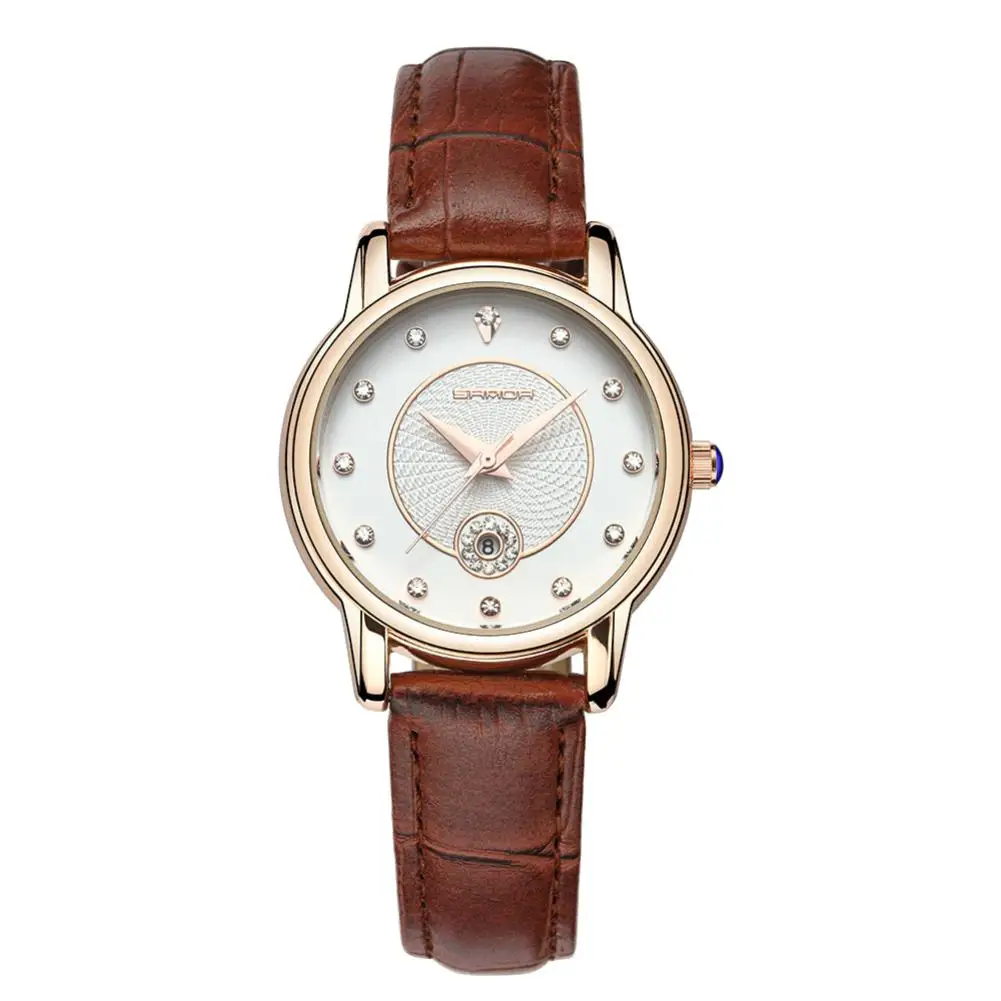 

Women Fashion zegarek damski Rhinestone Round Dial Quartz Waterproof Calendar Wrist Watch Gift