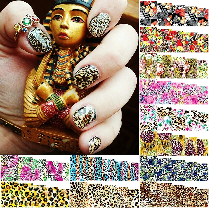 12 Sheets Leopard Print Nail Art Decorations Sticker Water Decals Nails