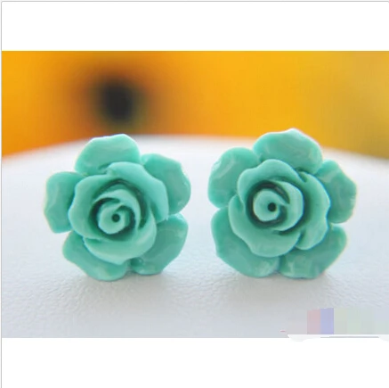 

S1529 13mm green flower jffite silver stud erring