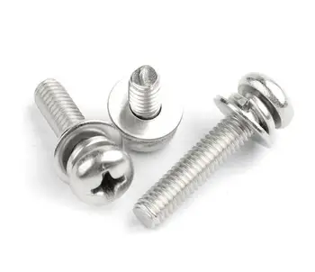 

100Pcs SEMS Screws M1.6 M2 M2.5 M3 M4 M5 M6 Combine Screws Three Sem Screws Washer Attached Triad Screws Stainless Steel 304