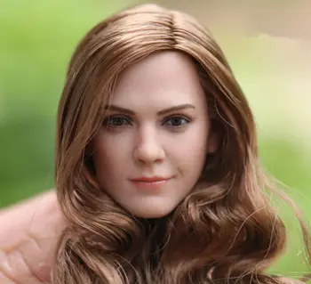 

1:6 Scale Female Head Sculpt Hermione Emma Watson Smile Woman Head Model with Long Curls Hair For 12" Female Action Figure Body