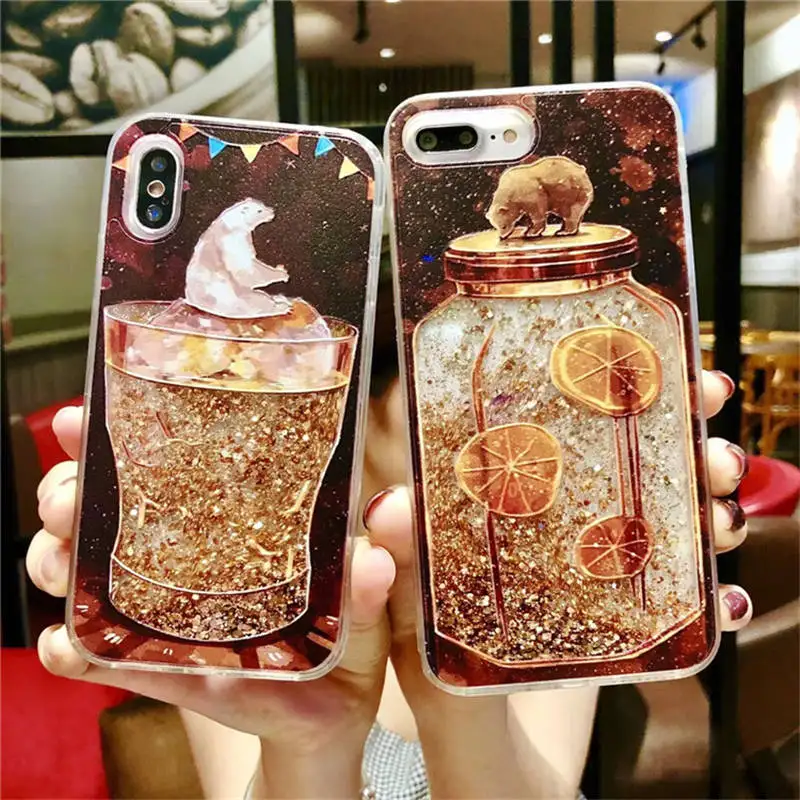 

Simple Quicksand Dynamic Liquid Animal Bear Mobile Phone Case For Iphone 6 6S 7 8plus X Xs Xr Xsmax