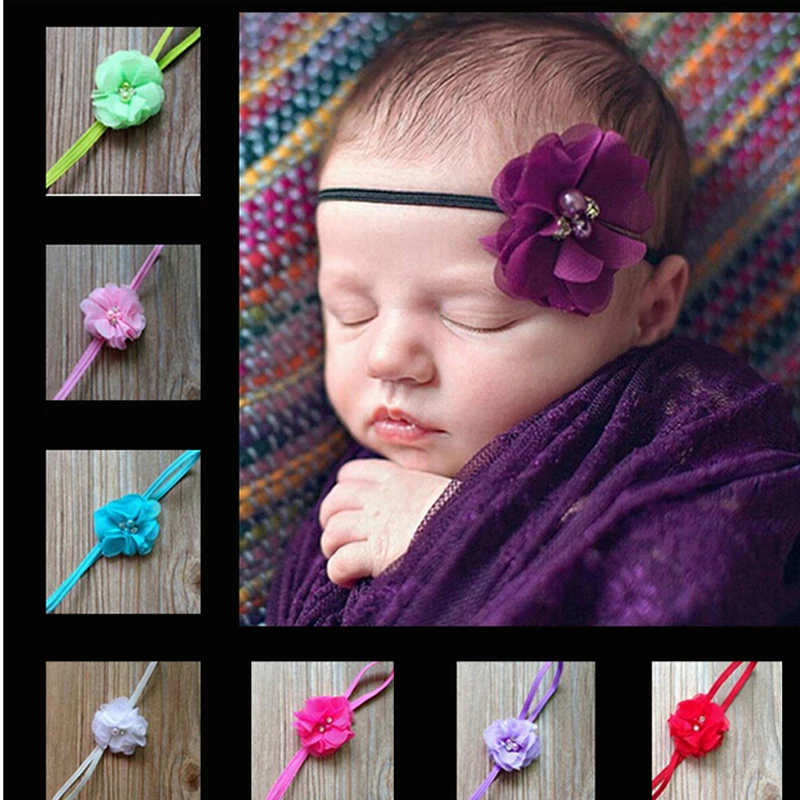

Hair Accessories Retail Kids Hair bands Multi Angle Ribbon With Pearl Center Flower Headband w--054