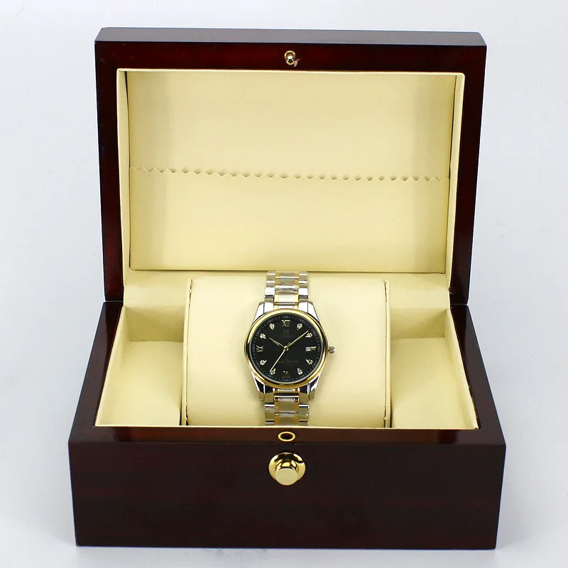 

Dark Wine Red Wooden Watch Display Box Automatic Switch And Lock Watches Case Jewelry Storage Holder Organizer Free Shipping