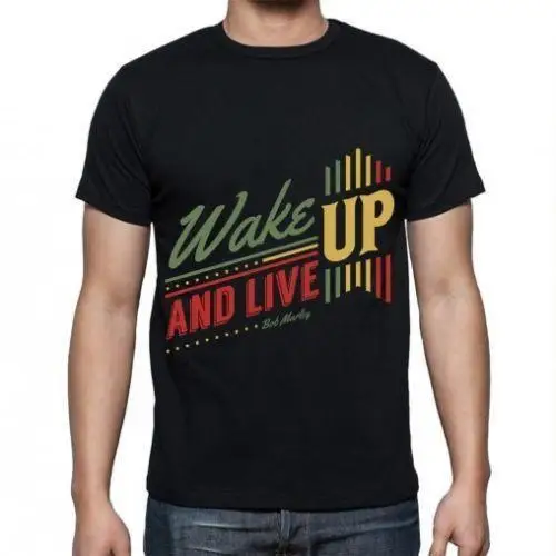

Wake Up And Live Bob Marley Quote Black Tshirt Mens Womens Unisex Motivational Cool Casual pride t shirt men Unisex New Fashion