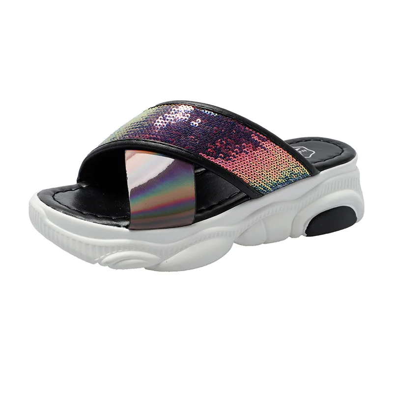 

Suihyung Summer Women Slippers Fashion Bling Wedges Slides Outside Casual Beach Flip Flops Black White Female Sandals Zapatillas
