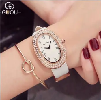 

GUOU Fashion Diamond Women's Watches Waterproof Ladies Watch Women Watches Leather Wristwatch Waterproof Clock saat reloj mujer