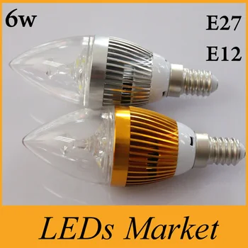 

100pcs/Lot Dimmable led E27 E12 2*3w 6w High Power Led Candle bulb led light lamp lighting chandelier bulbs light CE UL