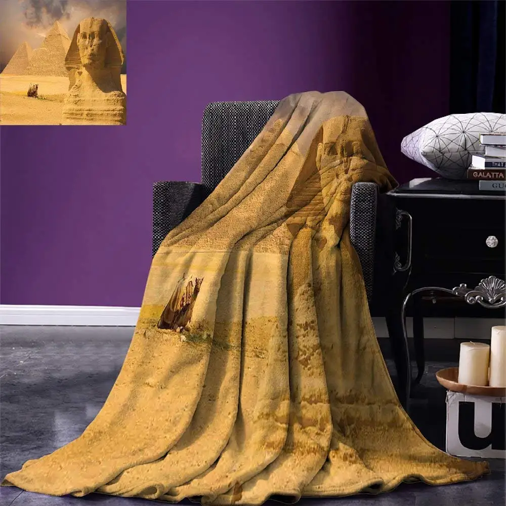 

Egyptian Throw Blanket The Great Sphinx Face with Other Pyramids in Egypt Old Historical Monument Warm Microfiber Blanket