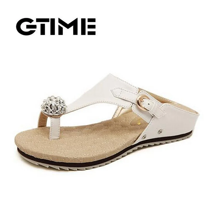 

2016 New Flip Flops Fashion Solid Women Shoes With Rhinestone Woman Sandals Summer Platform Flats Size 35-40 White Gold #GU23