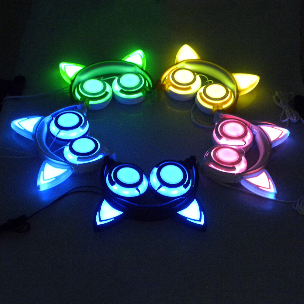 Newest Luminous Cat Ear Headphones Wired Flashing Earphone